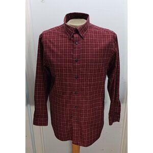 Roundtree & Yorke Men's Casual Shirt L 16.5/34 Non-Iron 100% Cotton Red Plaid